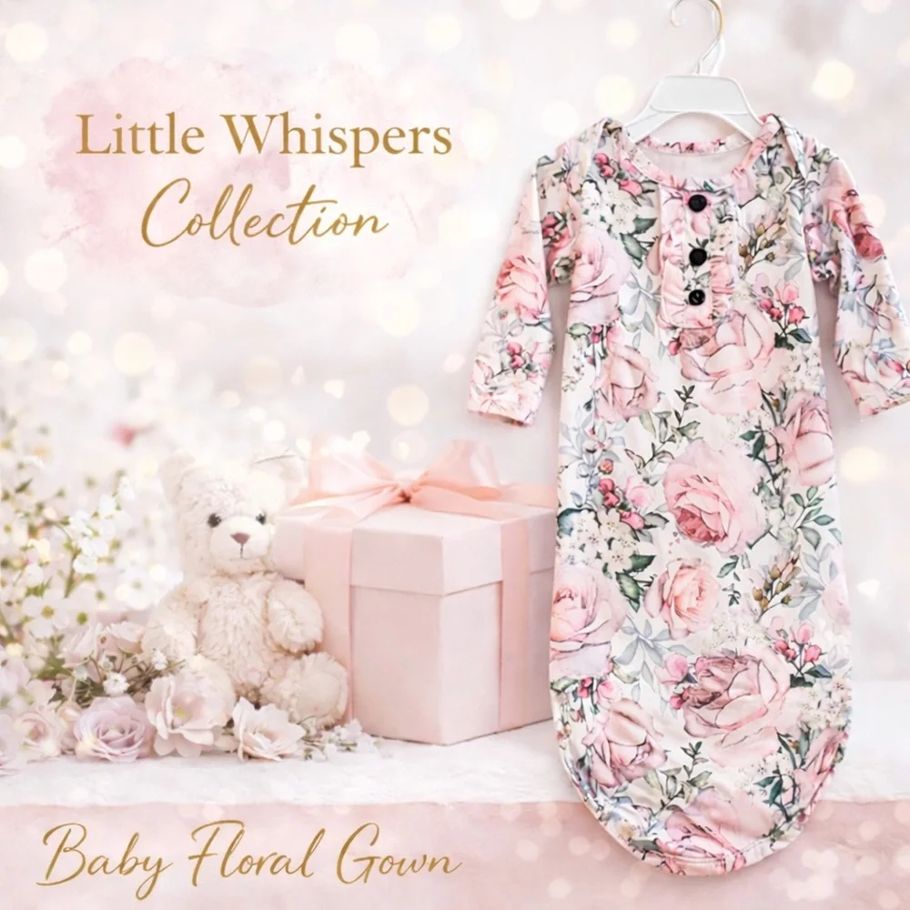 🌸 Sweet Watercolor Rose Baby Sleeper Gown – Size 1-3 Months